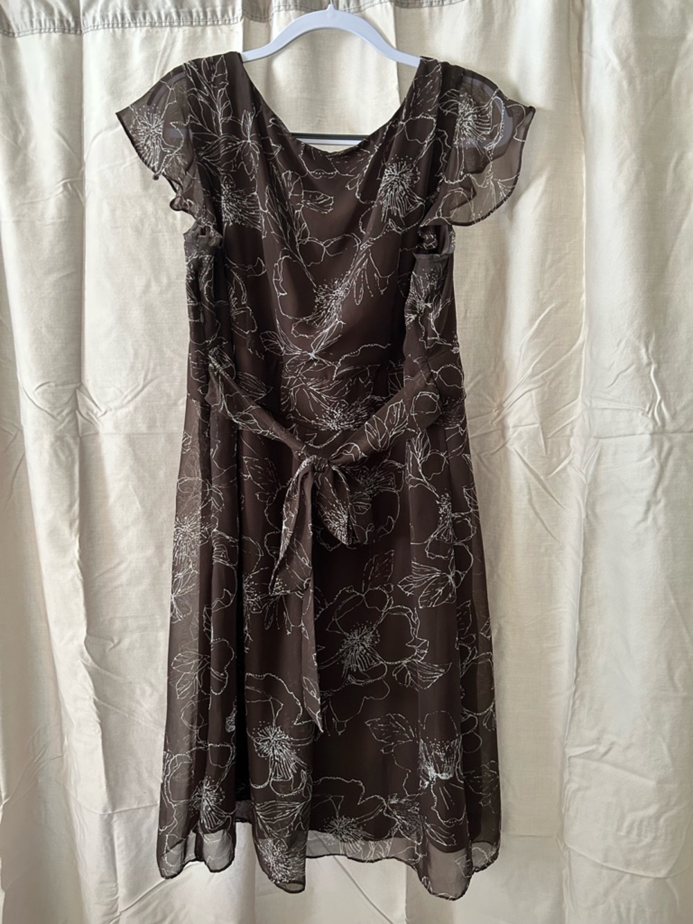 R&K Brown Floral Midi Dress with White Botanical Print - Picture 3 of 3